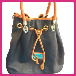Valentina Italia Brown Leather Bucket‎ Hand Bag Drawstring Shoulder Bag Purse